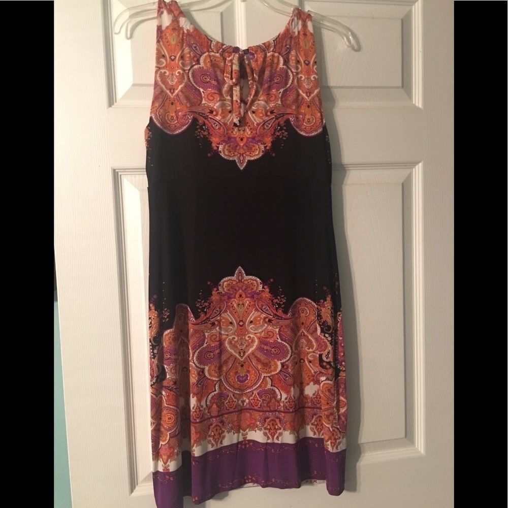 Slimming Paisley Orange Purple Sleeveless Dress Size 6‎